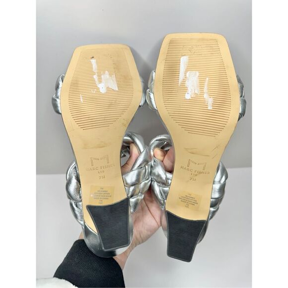 Marc Fisher Sandals Womens Size 7 Leather Braided Square Toe Slip On Heels - Picture 9 of 10
